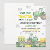 Invitation Green Tractor Farm Boy Birthday Party (Devant / Derrière)