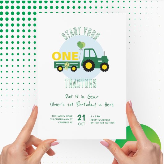 Invitation Green Tractor Farm Garçon 1er anniversaire