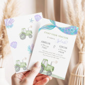 Invitation Green Tractor & Mermaid Siblings Joint Birthday