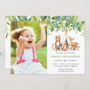 Invitation Green Tribal Woodland Animaux Photo d'anniversaire