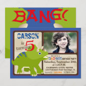 Invitation Green Triceratops Dinosaur Cinquième anniversaire (Devant / Derrière)