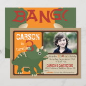 Invitation Green Triceratops Dinosaur Troisième Anniversaire (Devant / Derrière)