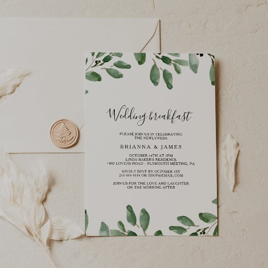 Invitation Green Tropical Eucalyptus Mariage Petit déjeuner