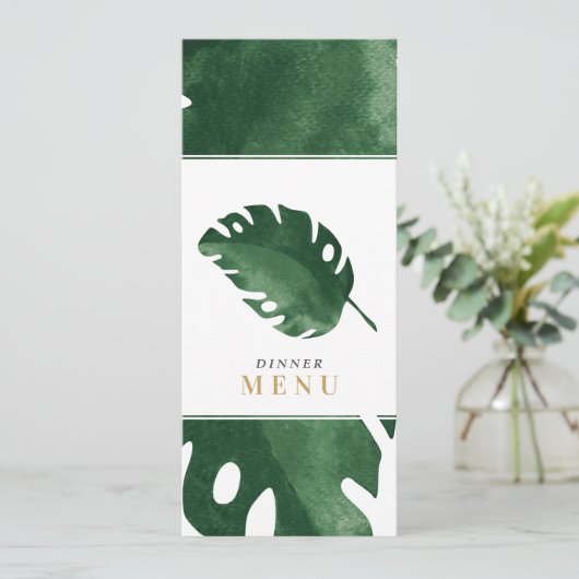 Invitation Green Tropical feuille menu du dîner (Debout devant)