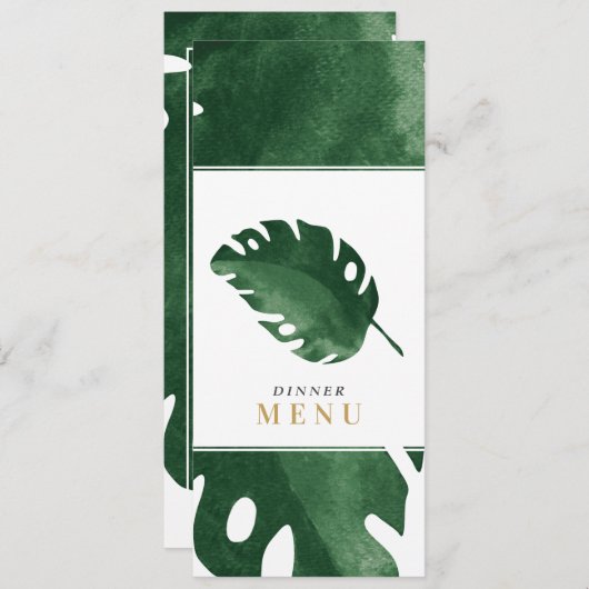 Invitation Green Tropical feuille menu du dîner (Devant / Derrière)