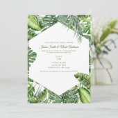 Invitation Green Tropical Palm Feuille Summer Island Mariage (Debout devant)
