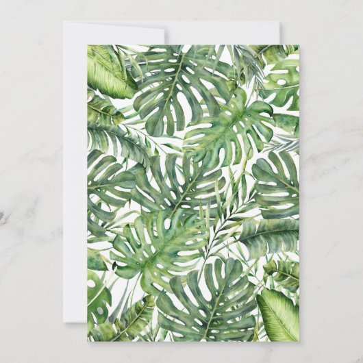 Invitation Green Tropical Palm Feuille Summer Island Mariage (Dos)