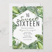 Invitation Green Tropical Palm Feuille Summer Island Sweet 16 (Devant)