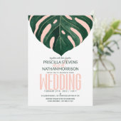 Invitation Green Tropical Swiss Fromage Mariage rose feuille (Debout devant)