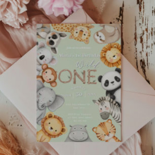 Invitation Green Tropical Wild One Jungle Safari Animaux