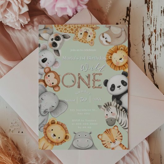 Invitation Green Tropical Wild One Jungle Safari Animaux