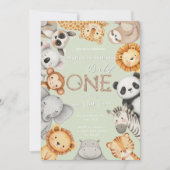 Invitation Green Tropical Wild One Jungle Safari Animaux (Devant)