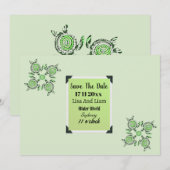 Invitation Green Turtles Dot Art Enregistrer La Date, (Devant / Derrière)