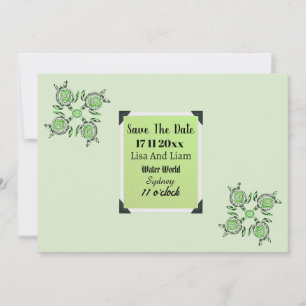 Invitation Green Turtles Dot Art Enregistrer La Date,
