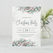 Invitation Green Twig Red Holly Berries Noël (Debout devant)