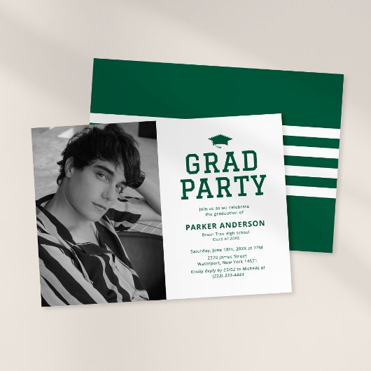 Invitation Green Varsity Photo Graduation Party