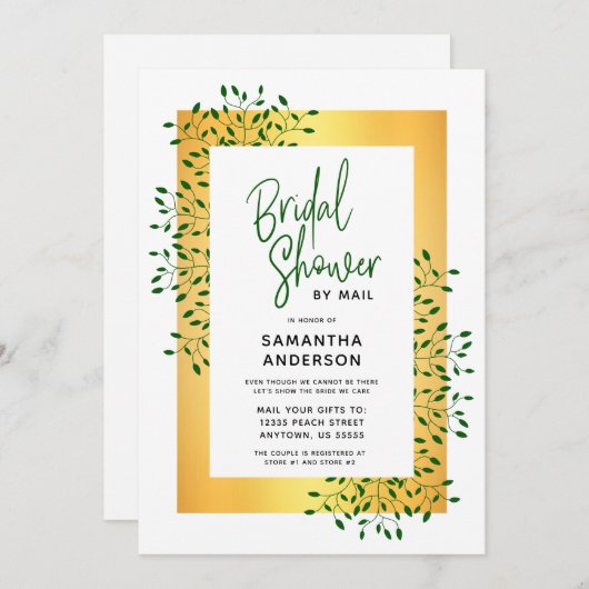 Invitation Green Vines Gold Script Fête des mariées (Devant / Derrière)