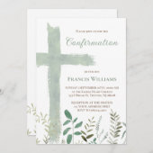 Invitation green watercolor cross Confirmation (Devant / Derrière)