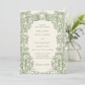 Invitation Green Watercolor Garden art Gate Wedding (Debout devant)