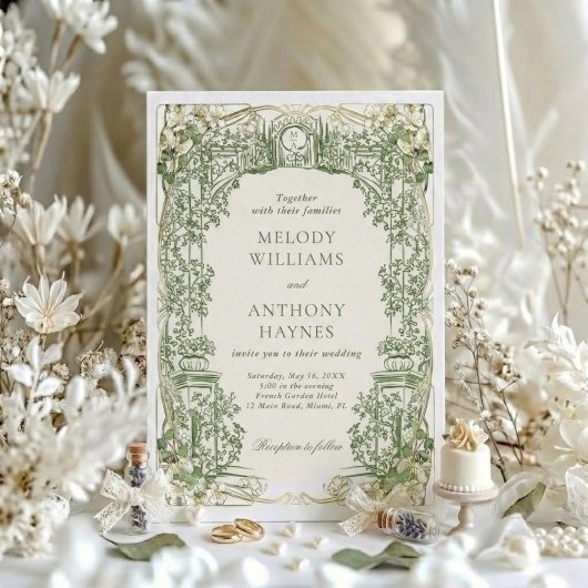 Invitation Green Watercolor Garden art Gate Wedding