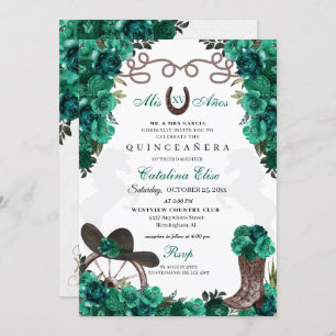 Invitation Green Western Charro Ranchero Quinceanera