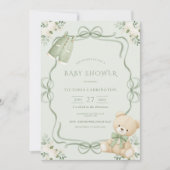 Invitation Green Whimsical Frame Vintage Bear  (Devant)