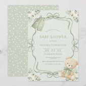 Invitation Green Whimsical Frame Vintage Bear  (Devant / Derrière)