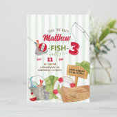 Invitation Green Whimsical Stripes Boy Fishing Anniversaire (Debout devant)