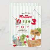 Invitation Green Whimsical Stripes Boy Fishing Anniversaire (Devant / Derrière)
