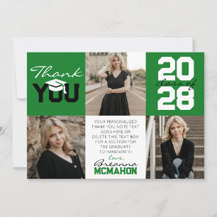 Invitation Green & White 3 Photo Graduation Merci
