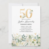 Invitation Green & White Floral 50e fête d'anniversaire (Devant)