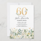 Invitation Green & White Floral 60e fête d'anniversaire (Devant)