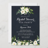 Invitation Green White Floral Blue Fête des mariées Tea Party (Devant)