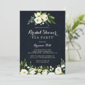 Invitation Green White Floral Blue Fête des mariées Tea Party (Debout devant)