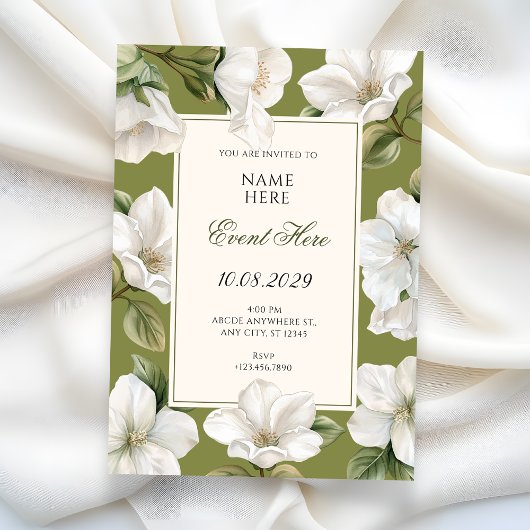 Invitation Green white Floral elegant 