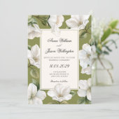 Invitation Green white Floral elegant wedding (Debout devant)