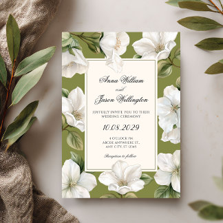 Invitation Green white Floral elegant wedding