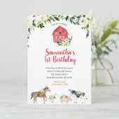 Invitation Green White Floral Farm 1er anniversaire Invitatio (Debout devant)