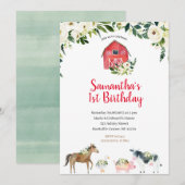 Invitation Green White Floral Farm 1er anniversaire Invitatio (Devant / Derrière)