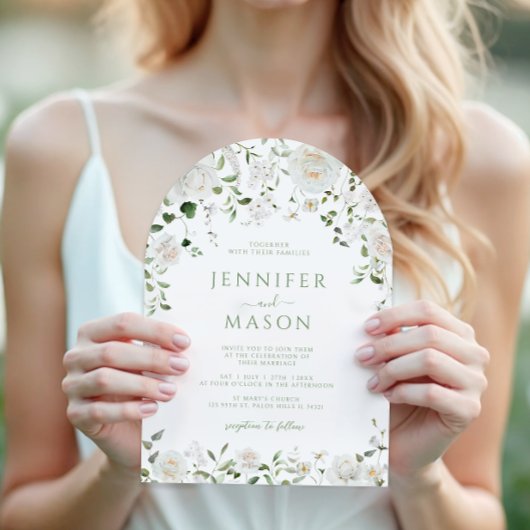 Invitation Green White Flowers Eucalyptus Rose Peony Wedding