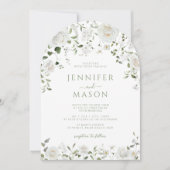 Invitation Green White Flowers Eucalyptus Rose Peony Wedding (Devant)