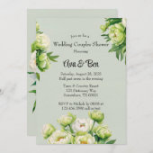 Invitation Green White Peony Elégant Mariage Couples Douche (Devant / Derrière)