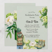 Invitation Green White Peony Élégante Bachelorette Party (Devant / Derrière)
