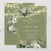 Invitation Green White Peony illumine la fête du Mariage (Devant / Derrière)