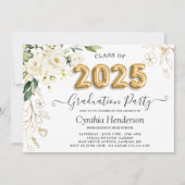 Invitation Green White Roses Floral Classe de 2025 Graduation (Devant)