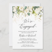 Invitation Green White Roses Gold Floral Engagement Party (Devant)