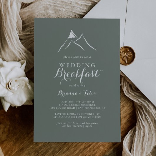 Invitation Green White Silhouette Mountain Mariage Petit déje