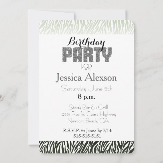 Invitation Green White Zebra Imprimer Anniversaire (Devant)