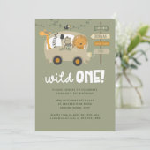 Invitation Green Wild One Safari Animaux premier anniversaire (Debout devant)