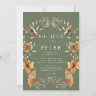 Invitation  Green Wildflower Wedding